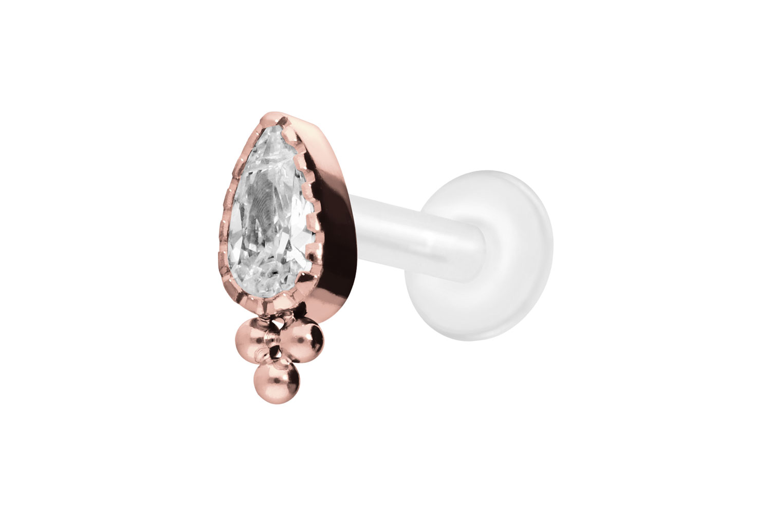 PTFE Labret Piercing mit Innengewinde + Titan-Aufsatz KRISTALLTROPFEN + KUGELN
